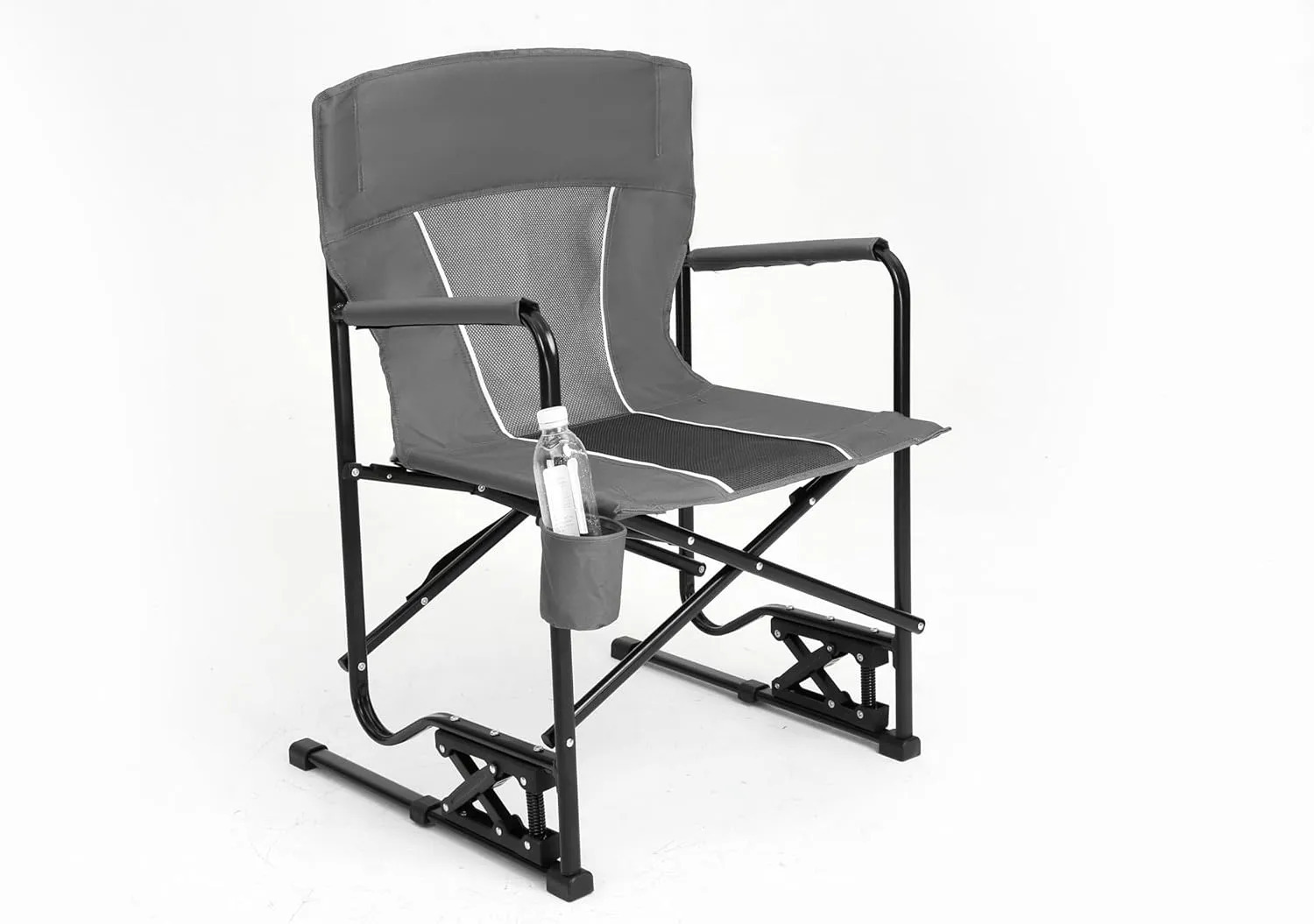 Outdoor Freestyle Rocker Camping Chair Portable Folding Rocking Chair with Solid, Durable Armrests, Drink Holder & Comfortable Backrest Folding Lawn Chair for Sports Events,Fishing,RV Travel (Gray)