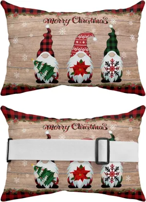 Outdoor Head Pillow with Adjustable Elastic Strap,Christmas Dwarfs and Poinsettia Flower Xmas Tree 1 Pack Waterproof Headrest Cushion Pillows for Balcony/Garden/Beach/Pool Chair Retro Wood Board