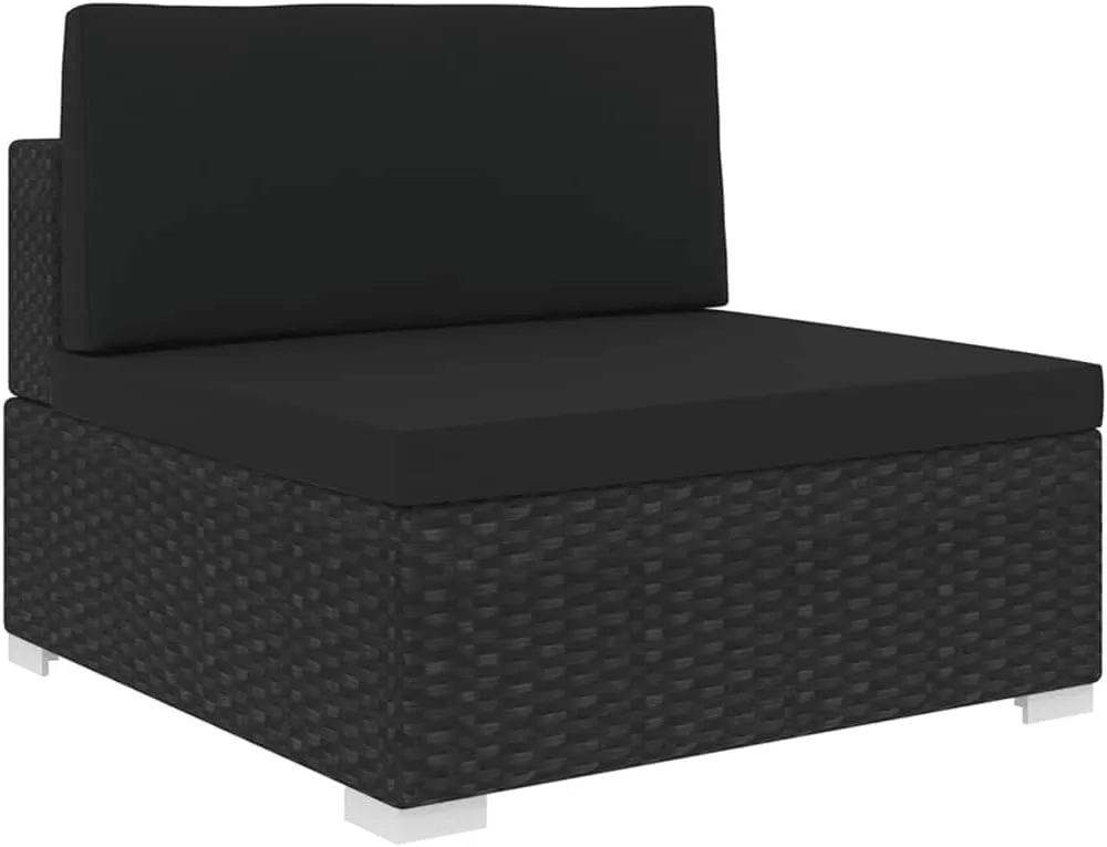 Outdoor Lounge Chair, Garden Chairs,Sectional Middle Seat with Cushions, Easy to Clean Suitable for Patio, Deck, Garden, Porch, Balcony Poly Rattan Black