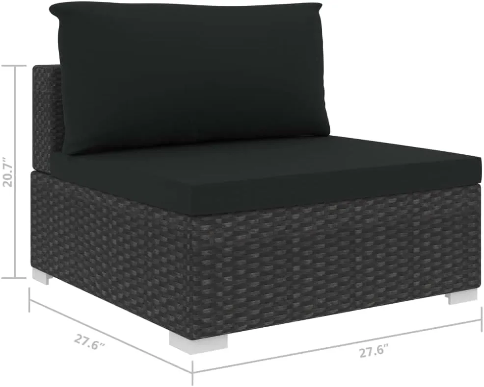 Outdoor Lounge Chair, Garden Chairs,Sectional Middle Seat with Cushions, Easy to Clean Suitable for Patio, Deck, Garden, Porch, Balcony Poly Rattan Black