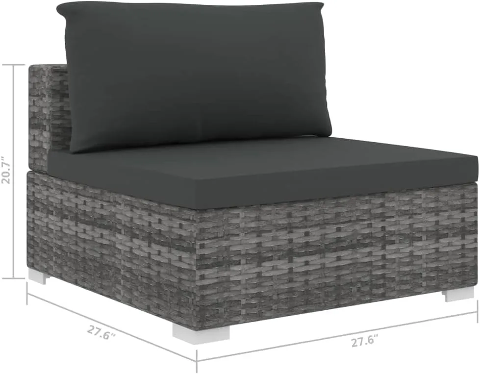 Outdoor Lounge Chair, Garden Chairs,Sectional Middle Seat with Cushions, Easy to Clean Suitable for Patio, Deck, Garden, Porch, Balcony Poly Rattan Gray