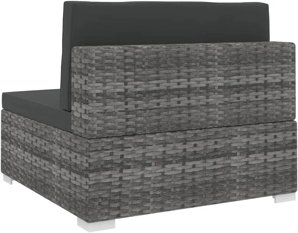 Outdoor Lounge Chair, Garden Chairs,Sectional Middle Seat with Cushions, Easy to Clean Suitable for Patio, Deck, Garden, Porch, Balcony Poly Rattan Gray