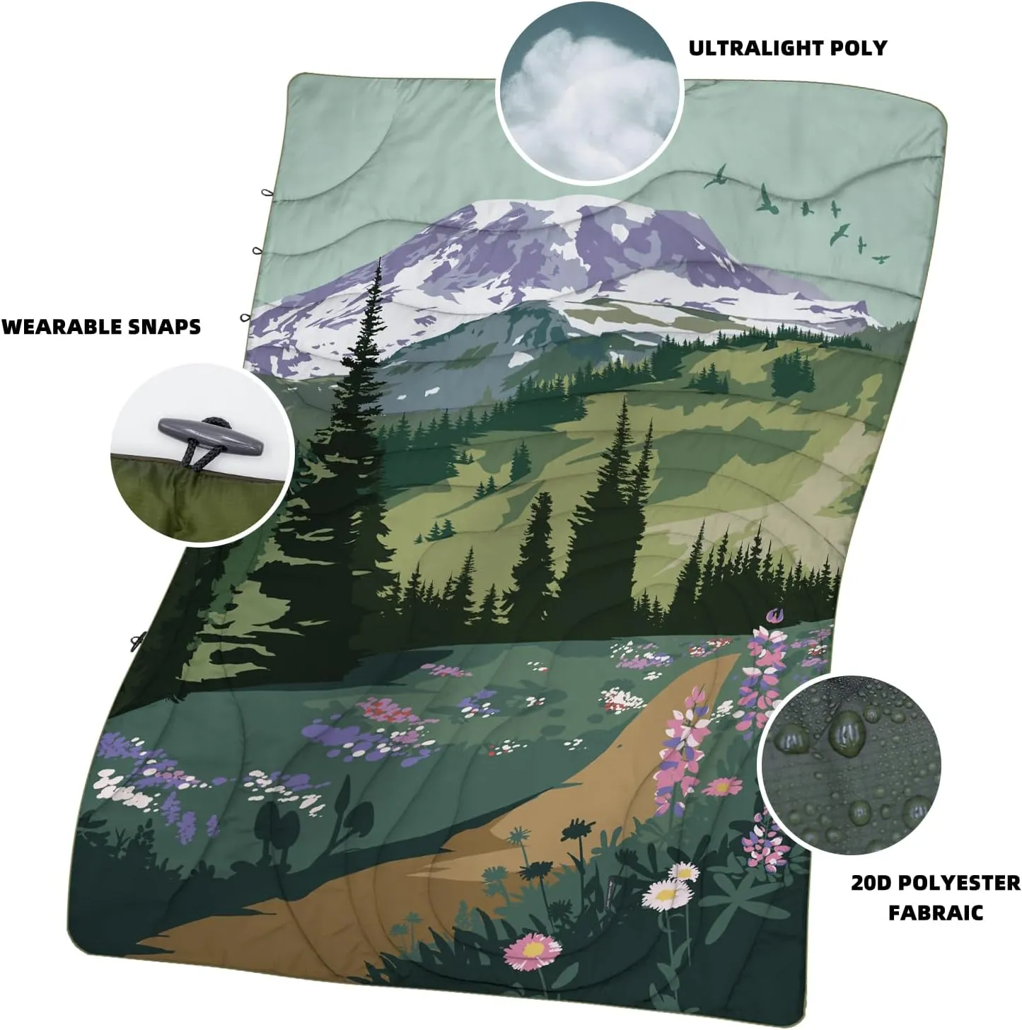 Outdoor Puffy Camping Blanket, Lightweight Windproof Warm Stadium Blanket, Packable Travel Camping Quilt for Cold Weather, Hiking, Backpacking, Sleeping, Hammock, Adventure 78"x 56"