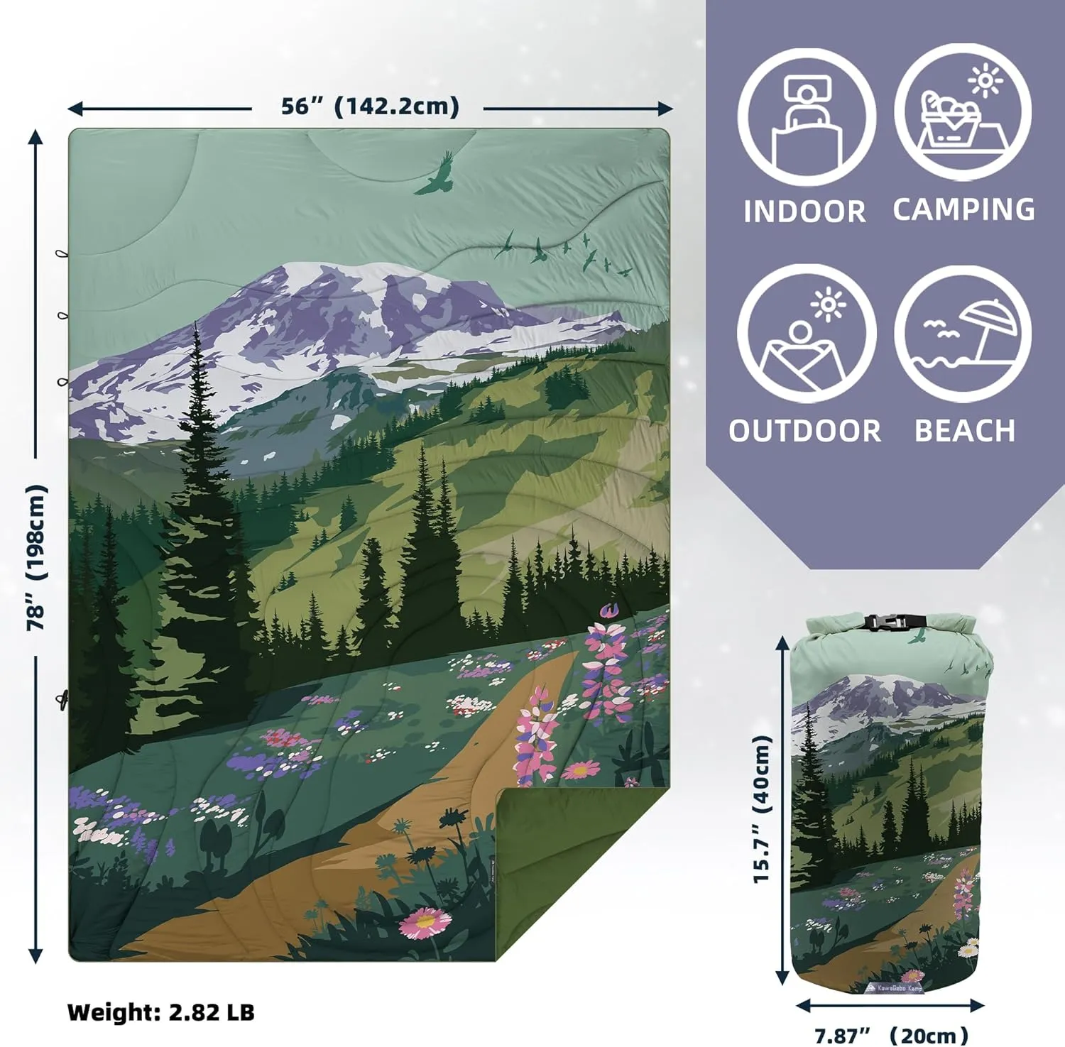 Outdoor Puffy Camping Blanket, Lightweight Windproof Warm Stadium Blanket, Packable Travel Camping Quilt for Cold Weather, Hiking, Backpacking, Sleeping, Hammock, Adventure 78"x 56"