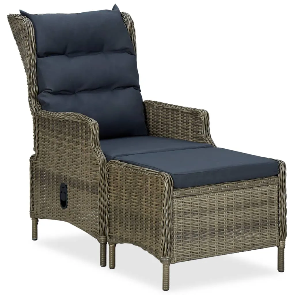 Outdoor Recliner Chair Patio Lounge Chair with Cushions Poly Rattan