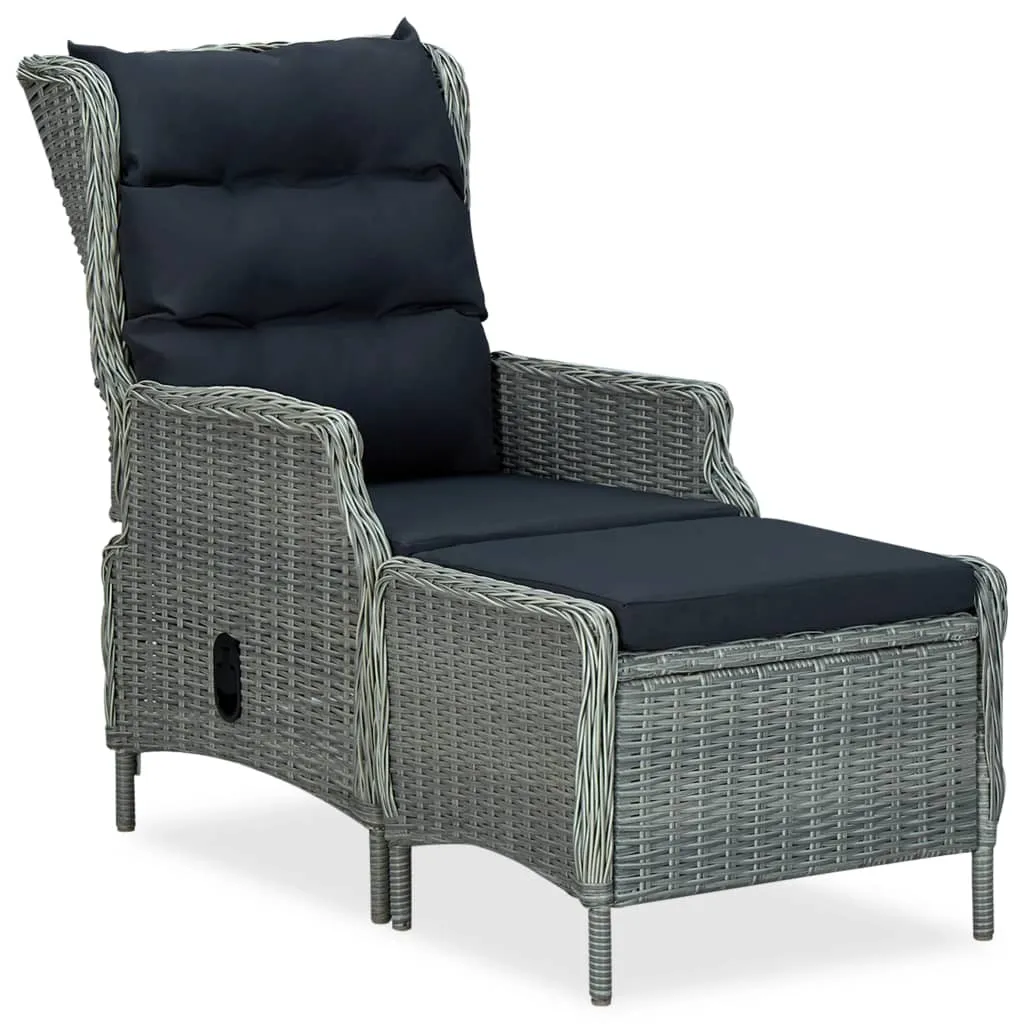 Outdoor Recliner Chair Patio Lounge Chair with Cushions Poly Rattan