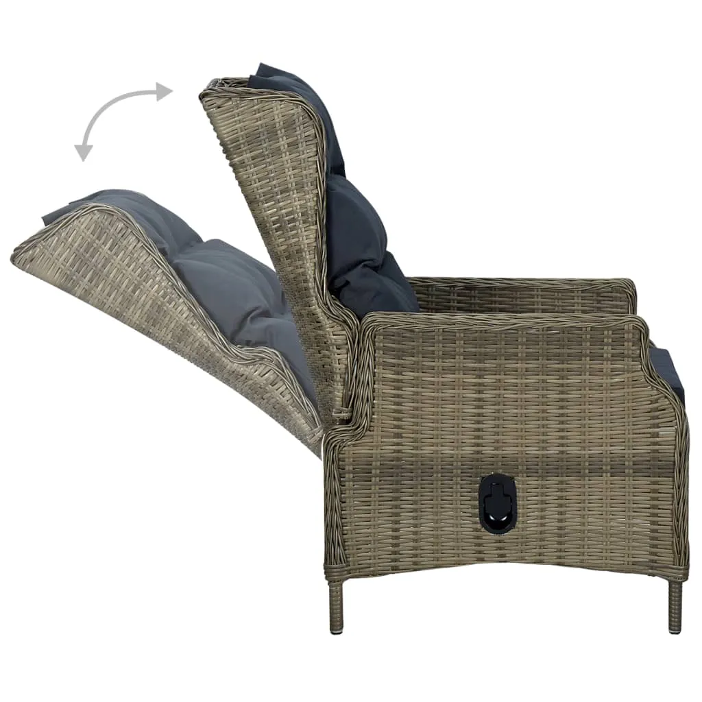 Outdoor Recliner Chair Patio Lounge Chair with Cushions Poly Rattan
