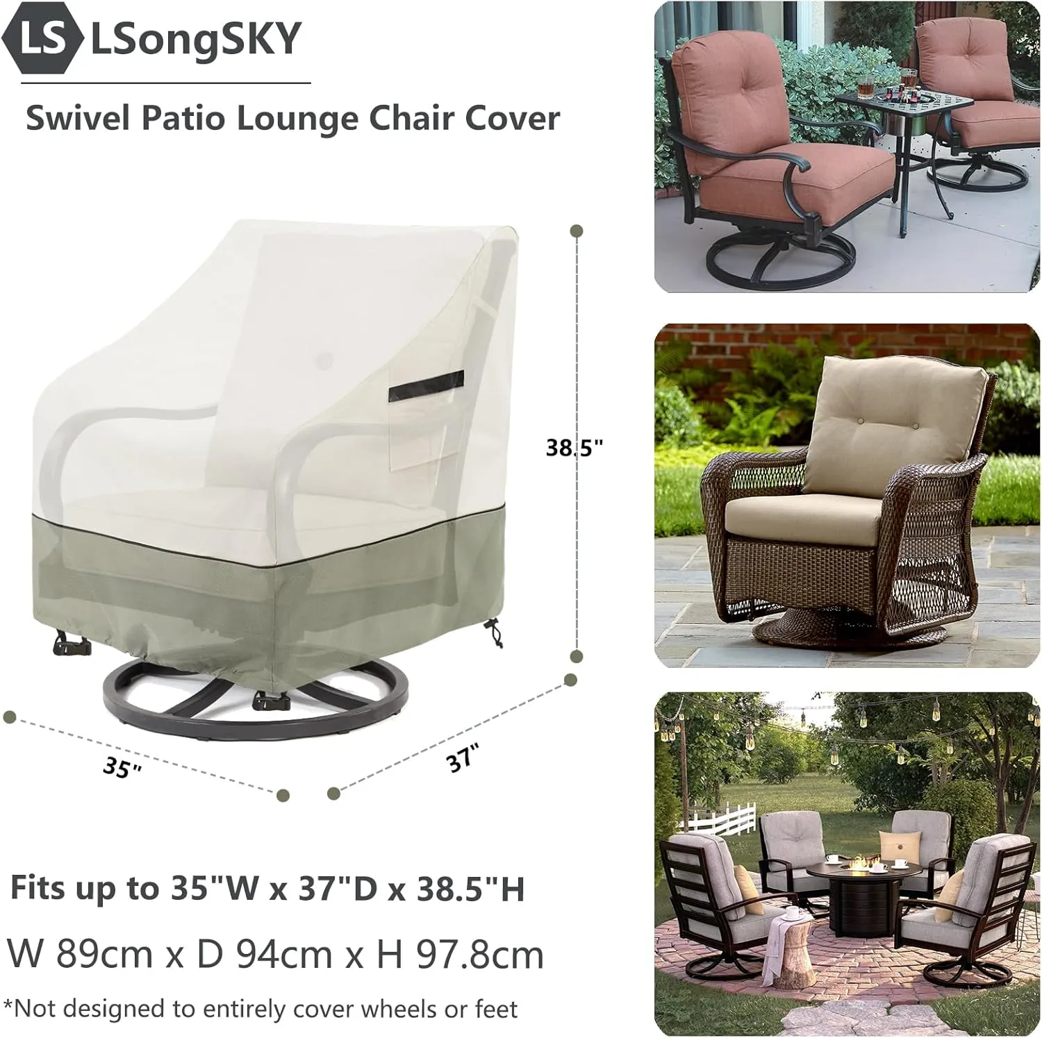 Outdoor Swivel Lounge Chair Cover 2 Pack,(35 W x 37 D x 38.5 H inches)100% Waterproof Heavy Duty Outdoor Chair Covers,Patio Furniture Cover for Swivel Patio Chair,Beige