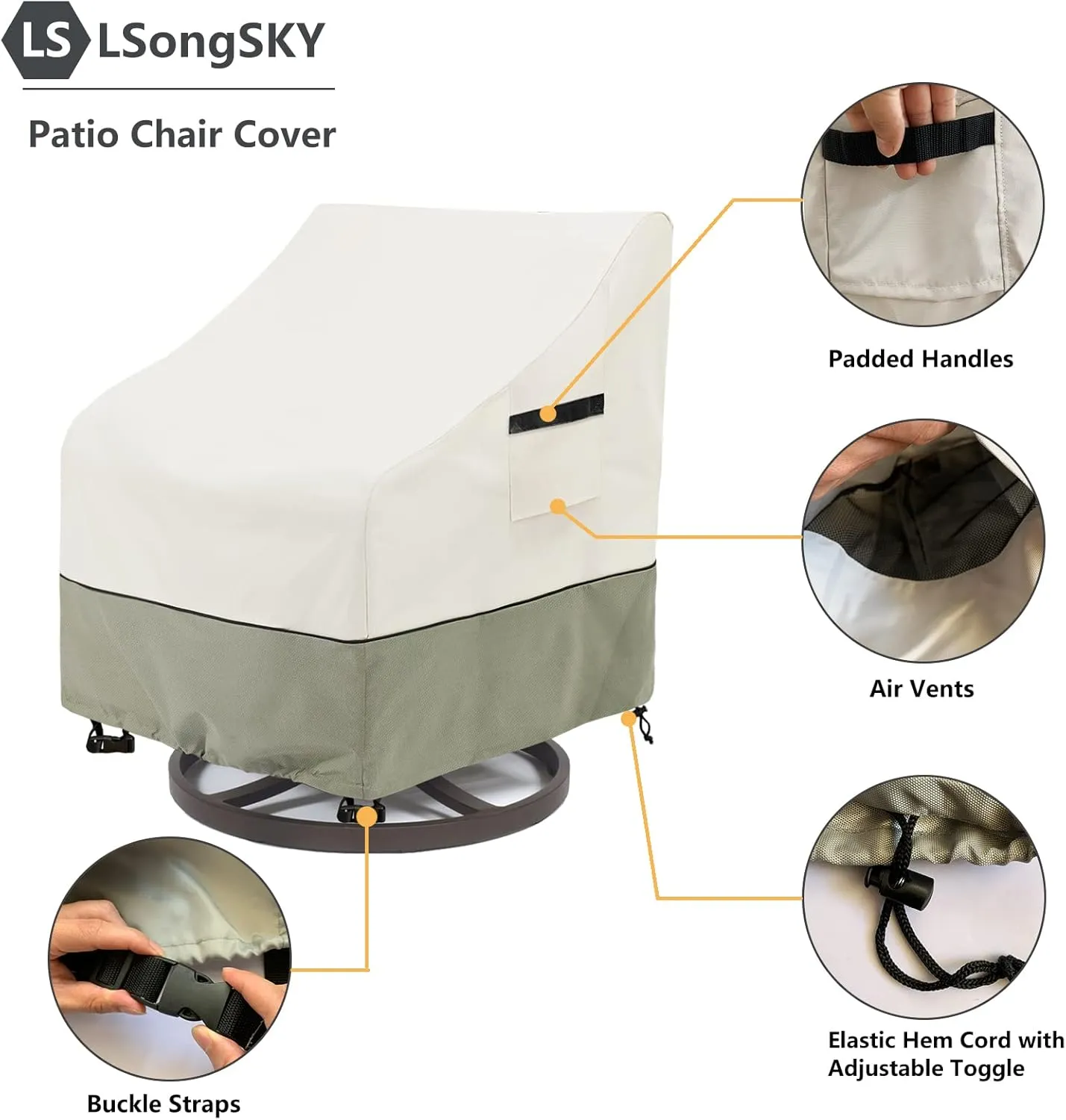 Outdoor Swivel Lounge Chair Cover 2 Pack,(35 W x 37 D x 38.5 H inches)100% Waterproof Heavy Duty Outdoor Chair Covers,Patio Furniture Cover for Swivel Patio Chair,Beige