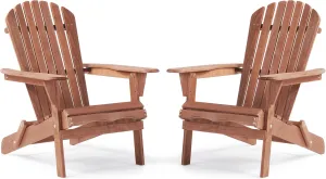 Outdoor Wooden Folding Adirondack Chair Set of 2 with Pre-Assembled BackRest, Wood Patio Chair for Garden Backyard Porch Pool Deck Firepit