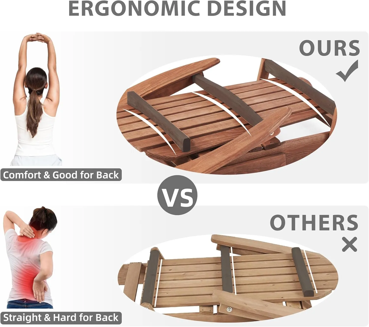 Outdoor Wooden Folding Adirondack Chair Set of 2 with Pre-Assembled BackRest, Wood Patio Chair for Garden Backyard Porch Pool Deck Firepit