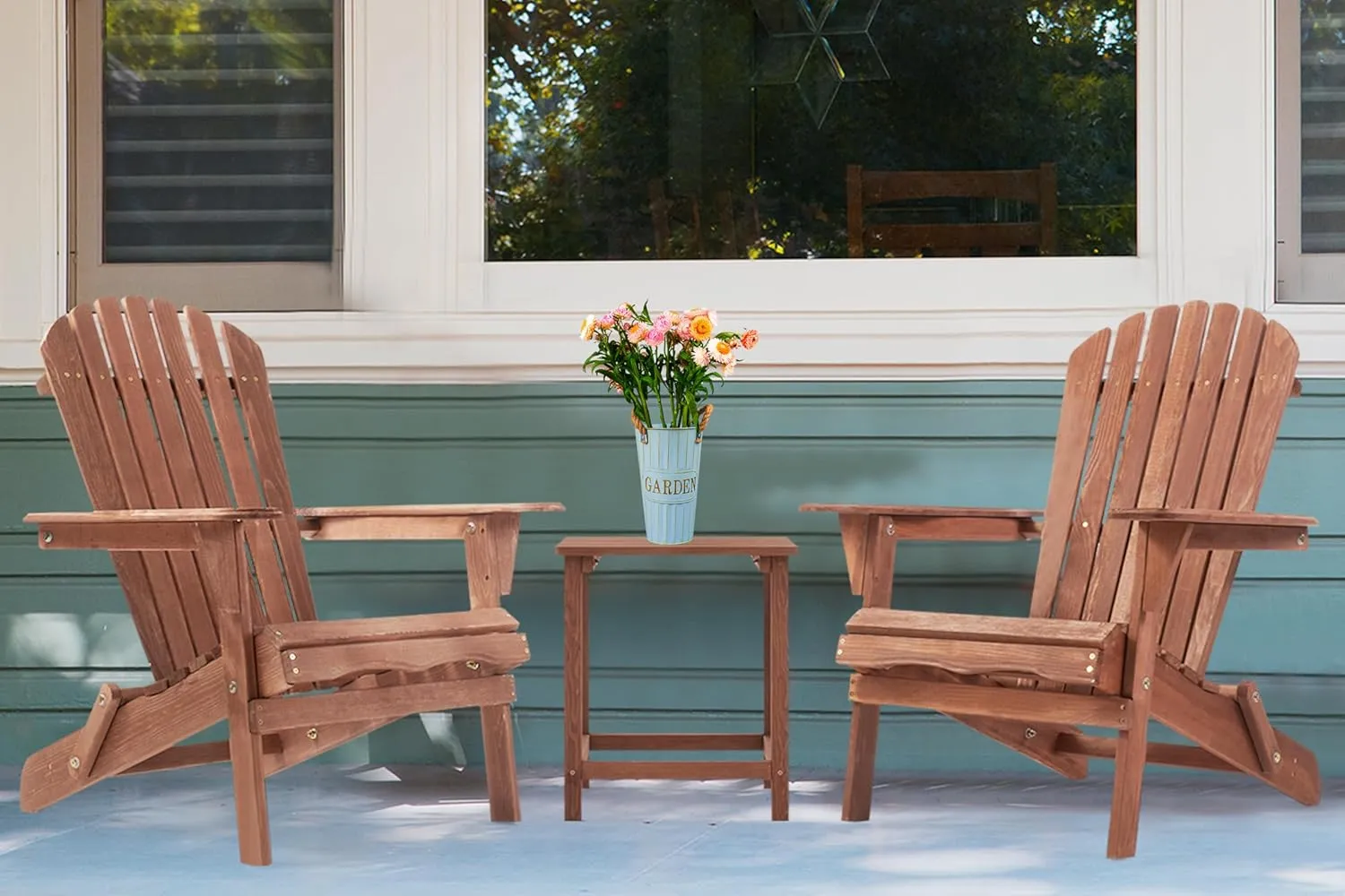 Outdoor Wooden Folding Adirondack Chair Set of 2 with Pre-Assembled BackRest, Wood Patio Chair for Garden Backyard Porch Pool Deck Firepit