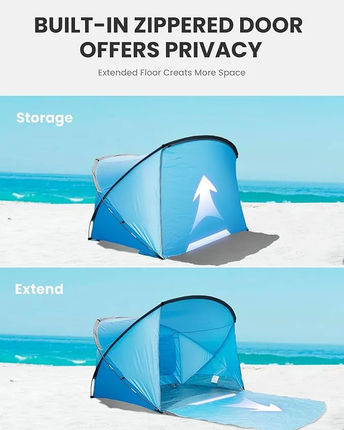 OutdoorMaster Beach Tent for 3-4 Person - Easy Setup and Portable Beach Shade Sun Shelter Canopy with UPF 50  UV Protection Removable Skylight Family Size