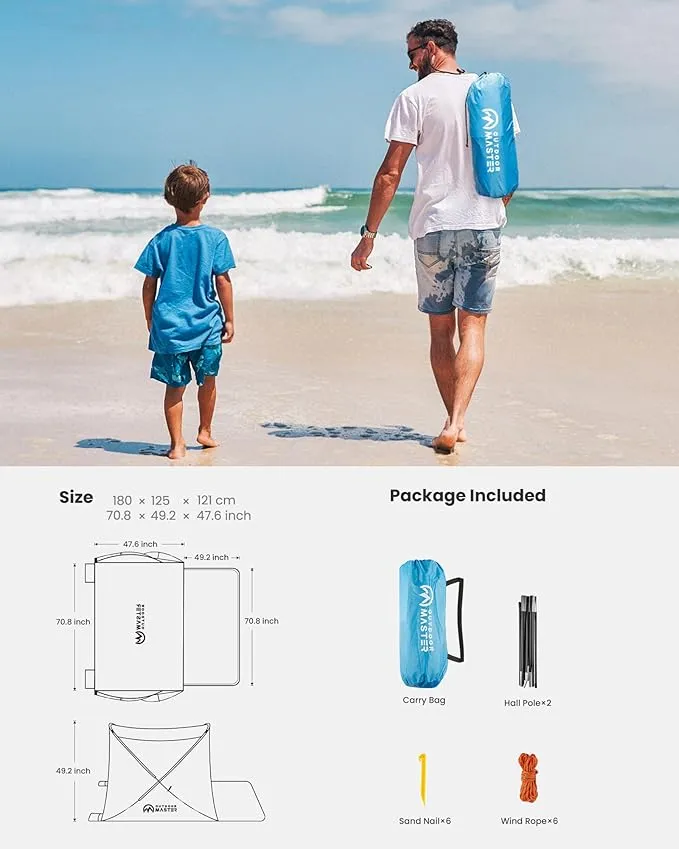 OutdoorMaster Beach Tent for 3-4 Person - Easy Setup and Portable Beach Shade Sun Shelter Canopy with UPF 50  UV Protection Removable Skylight Family Size