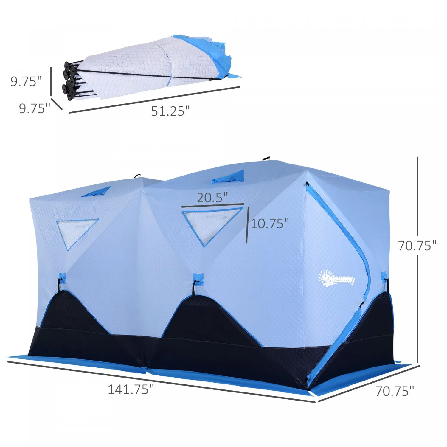 Outsunny 8-person Pop-up Ice Fishing Tent, Insulated Ice Fishing Shelter With Ventilation Windows, D|Tente De Peche Sur Glace Outsunny Portable Pour 8 Personnes Avec Abri De Glace Escamotable Avec Fene