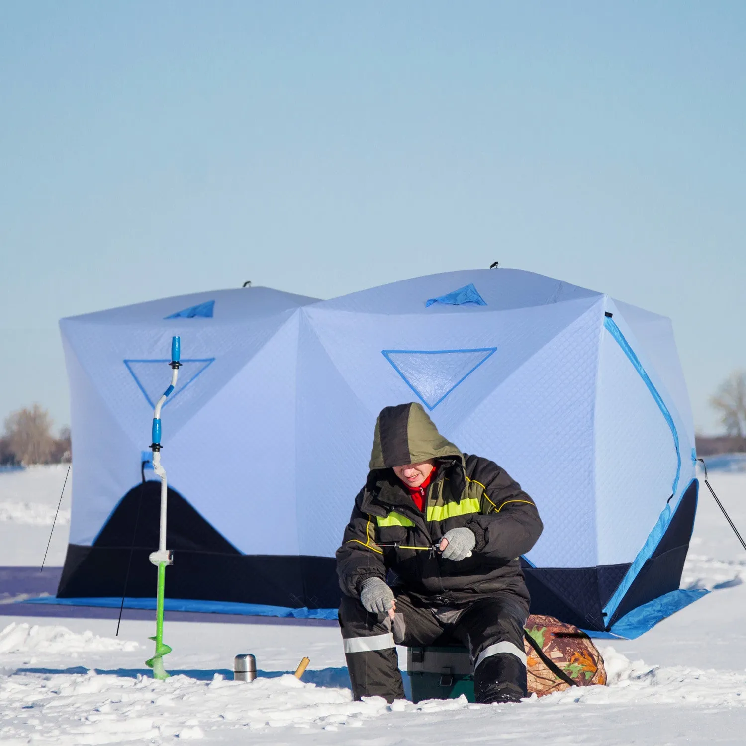 Outsunny 8-person Pop-up Ice Fishing Tent, Insulated Ice Fishing Shelter With Ventilation Windows, D|Tente De Peche Sur Glace Outsunny Portable Pour 8 Personnes Avec Abri De Glace Escamotable Avec Fene