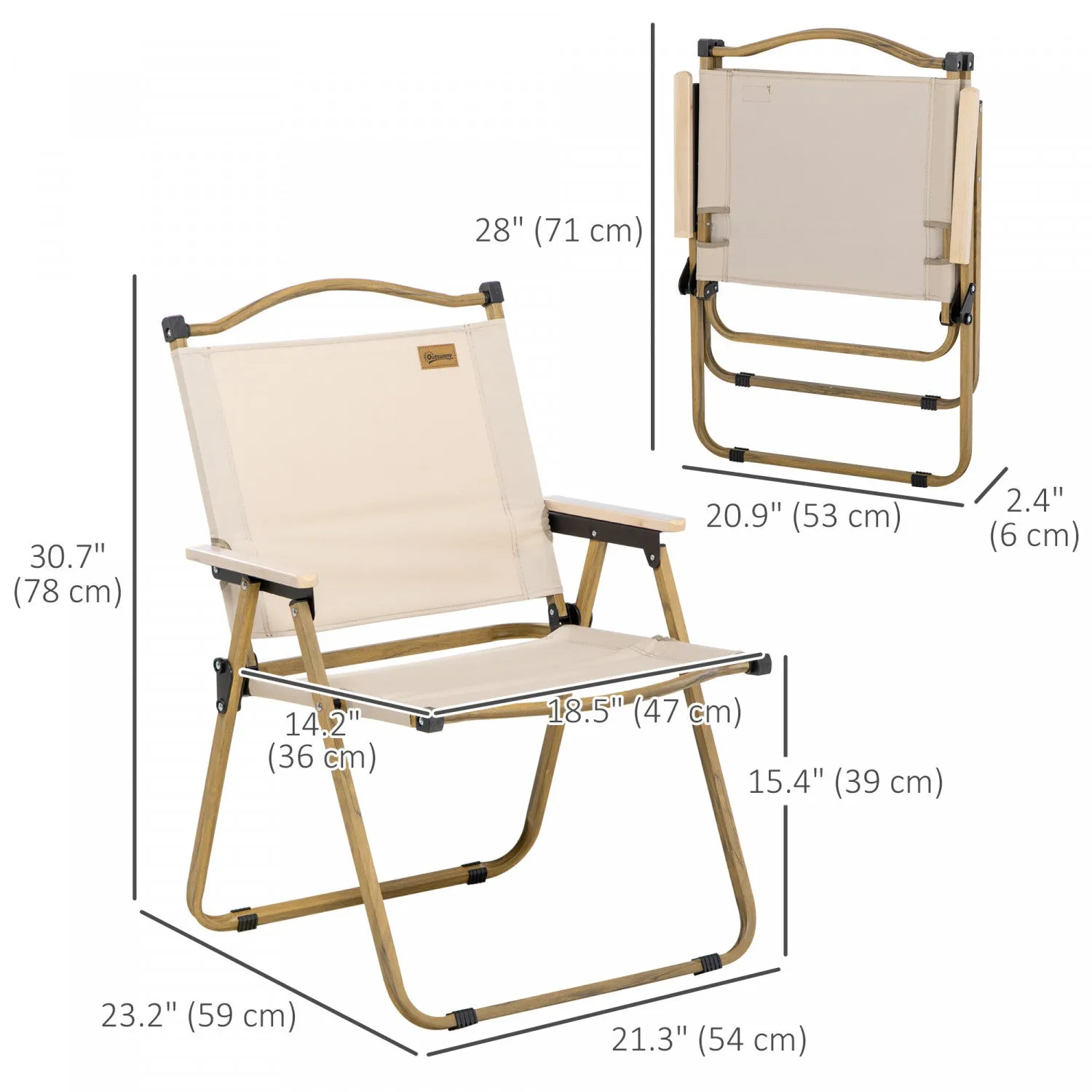 Outsunny Folding Camping Chair, Portable Armchair, Khaki