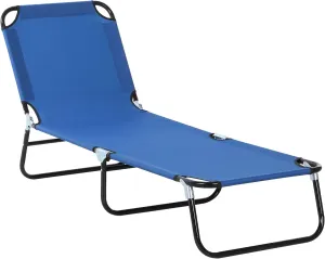 Outsunny Folding Chaise Lounge Pool Chairs, Outdoor Sun Tanning Chairs with 5-Level Reclining Back, Steel Frame for Beach, Yard, Patio, Blue