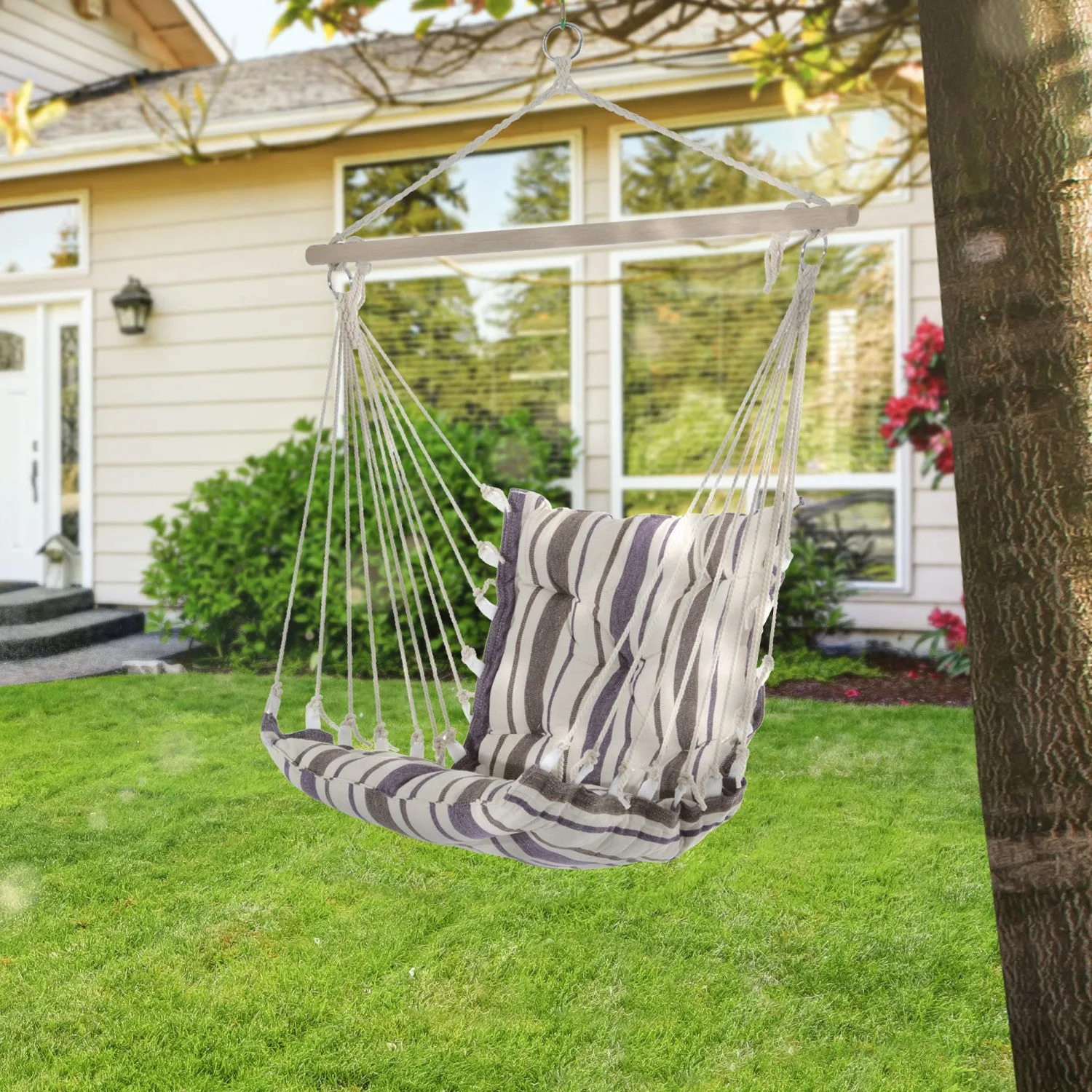 Outsunny Portable Hanging Woven Hammock Seat Rope Swing Chair Sleeping Bed For Outdoor Garden Yard C|Outsunny Chaise Balancoire En Corde Tissee Pour Siege De Hamac Suspendu Portable Lit De Couchage Pou