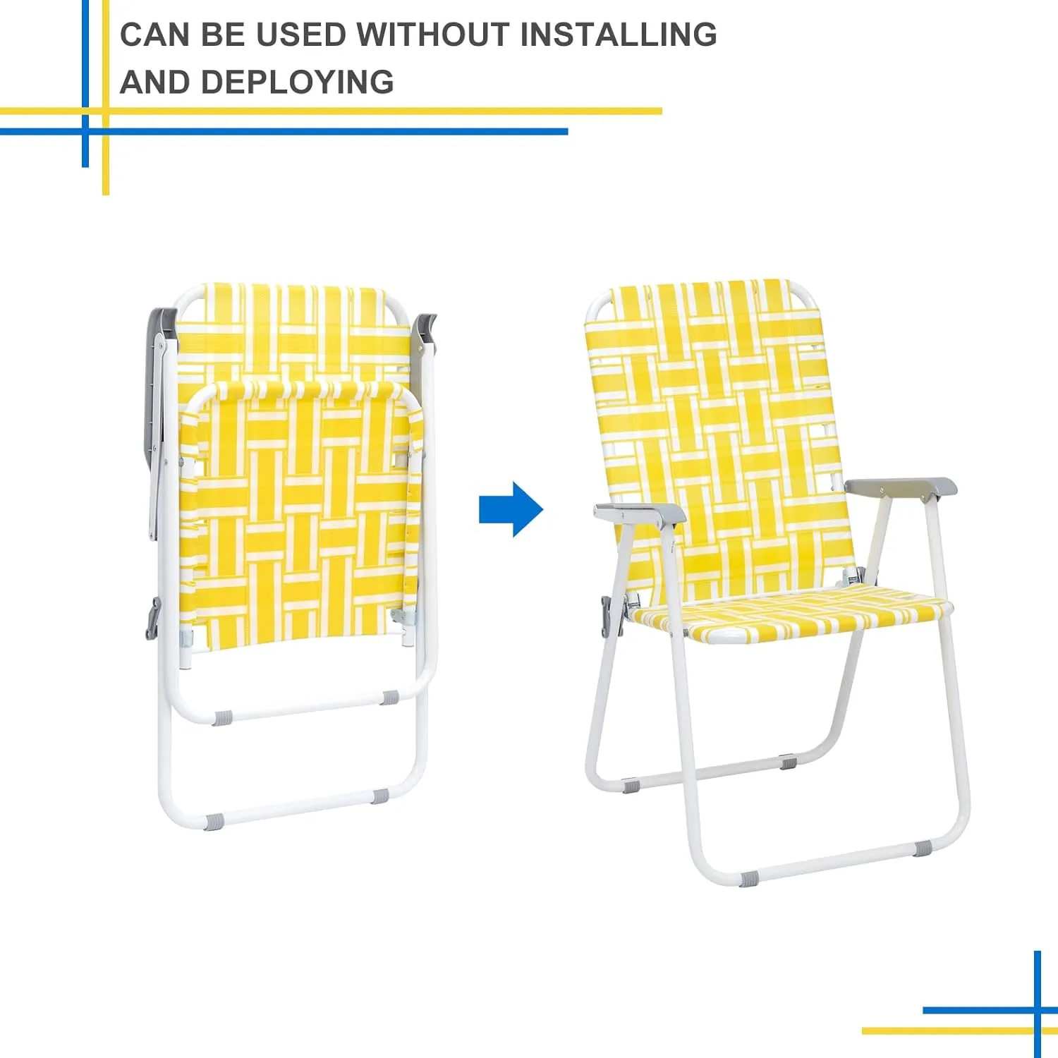 Outvita Webbed Lawn Chairs Set of 2, Foldable Metal Patio Chairs Stable Steel Outdoor Chair for Camping, Fishing, Beach, Poolside, Backyard and BBQ