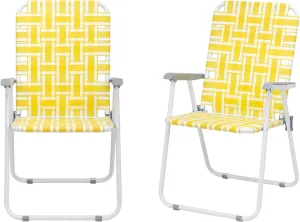 Outvita Webbed Lawn Chairs Set of 2, Foldable Metal Patio Chairs Stable Steel Outdoor Chair for Camping, Fishing, Beach, Poolside, Backyard and BBQ