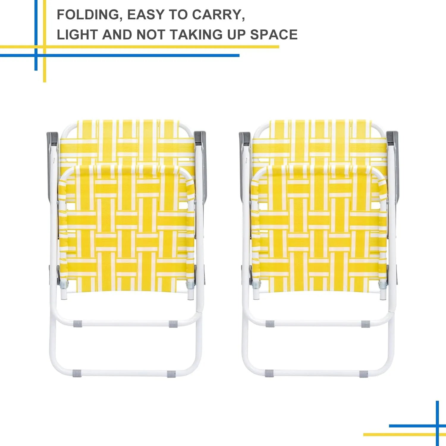 Outvita Webbed Lawn Chairs Set of 2, Foldable Metal Patio Chairs Stable Steel Outdoor Chair for Camping, Fishing, Beach, Poolside, Backyard and BBQ