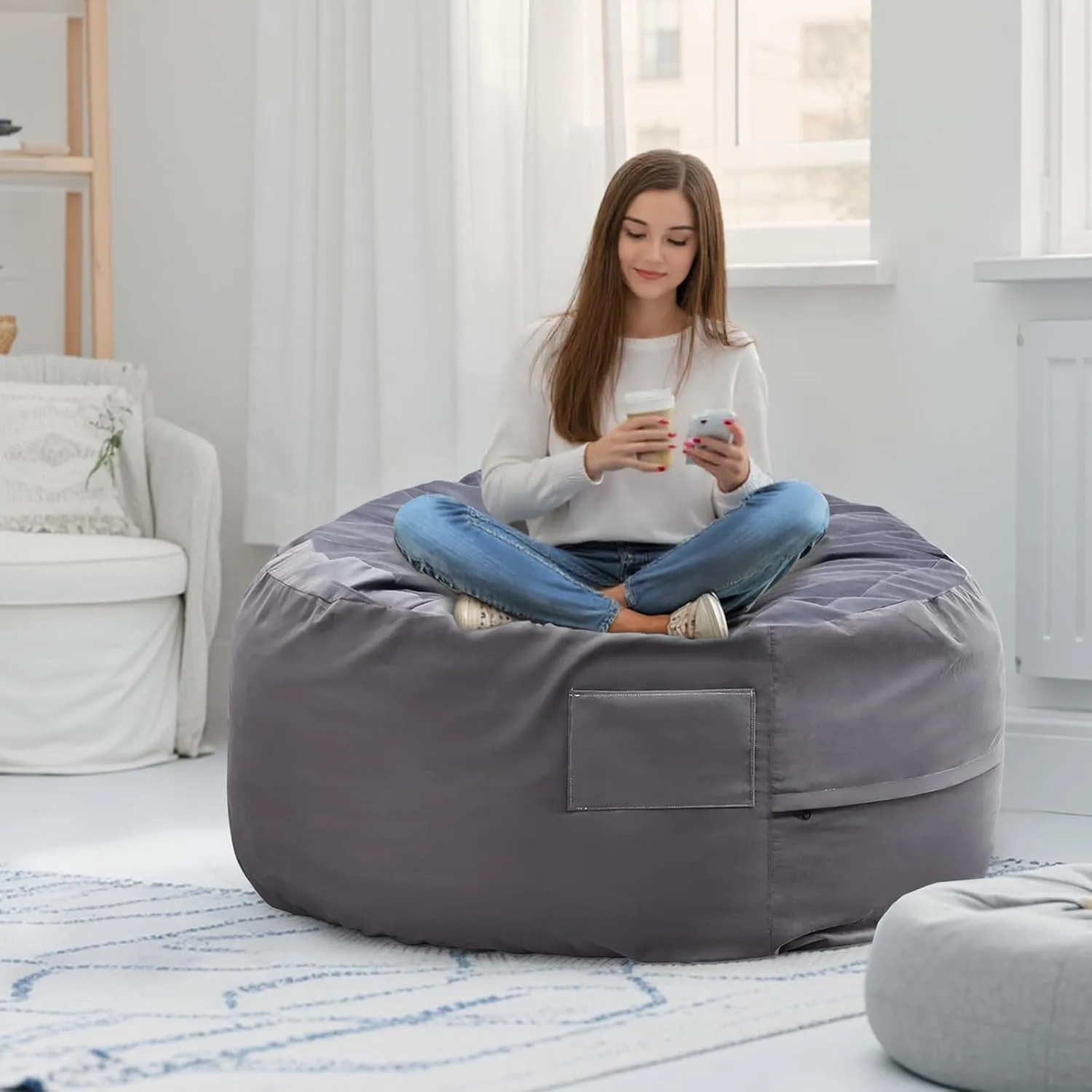 Oversized Bean Bag Chair for Adults and Children, Comfortable Detachable Cover, Stylish Living Room Furniture, Dark Grey