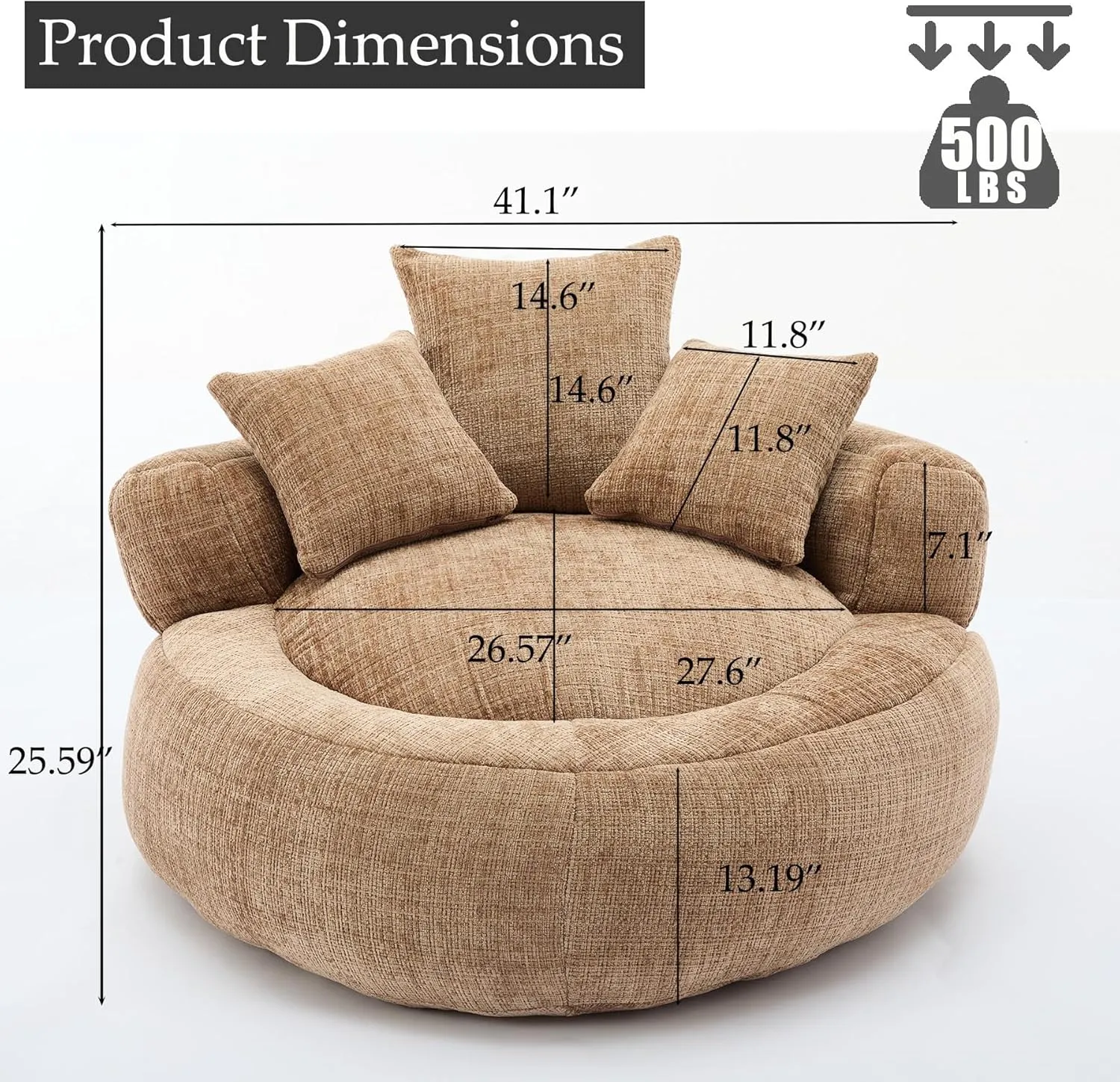 Oversized Bean Bag Chairs for Adults, Memory Foam Lazy Sofa with High Back and 3 Pillows, Comfy Beanbag Lounger Couch for Living Room Bedroom Apartment (Coffee)