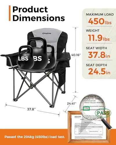 Oversized Camping Folding Chair,Heavy Duty 450 LBS with Lumbar Support