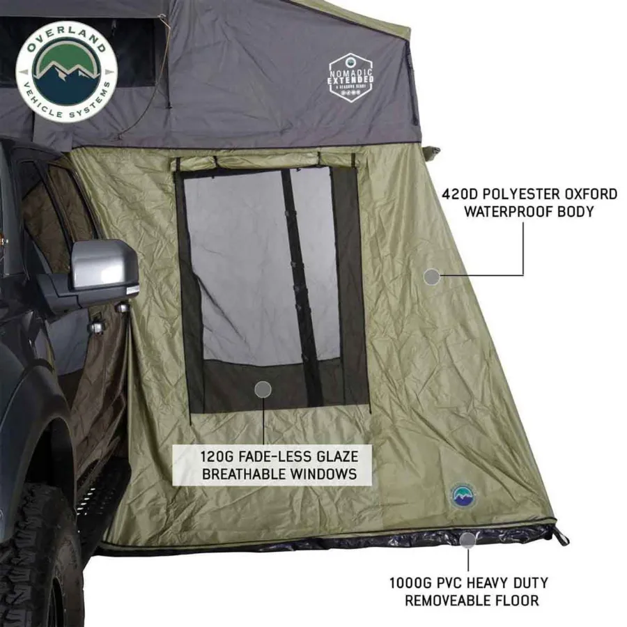 OVS HD Nomadic 2 Roof Top Tent Annex Green Base With Black Floor & Travel Cover