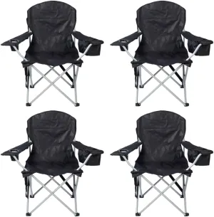 Pack of 4 Portable Lawn Chairs, with Built-in Can Cooler, Storage Pocket, Carry Bag, and Cup Holder, Includes Carry Bag – Black [4-Pack]