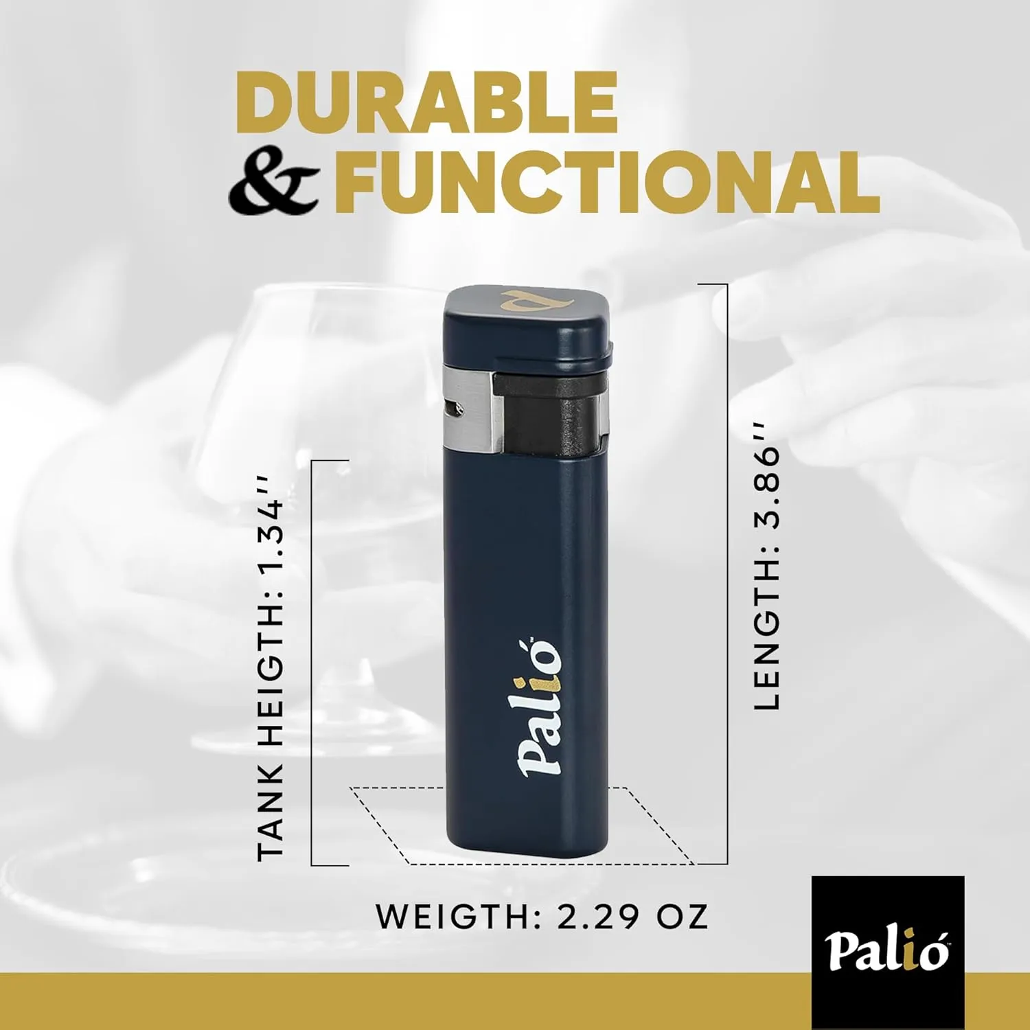 Palió Treo Triple Jet Flame Butane Torch Lighter, Navy Blue | Wind Resistant, Oversized Refillable Fuel Tank, Adjustable Flame, Easy Push Ignition, Flip-Top Lid, High Altitude Tested