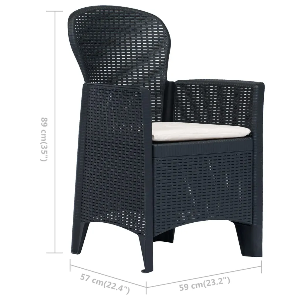 Patio Chairs 2 Pcs Dining Single Chair with Cushion Plastic Rattan Look
