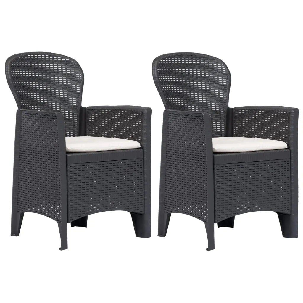 Patio Chairs 2 Pcs Dining Single Chair with Cushion Plastic Rattan Look