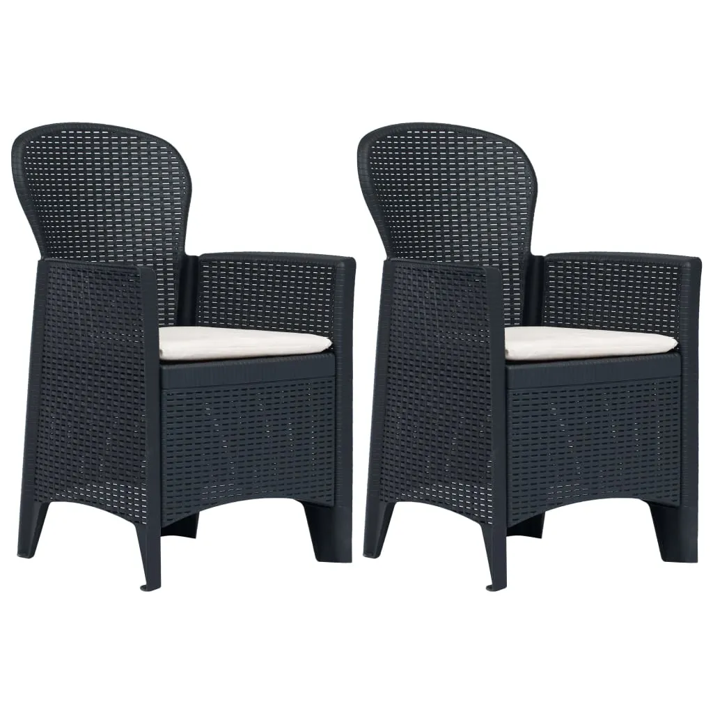 Patio Chairs 2 Pcs Dining Single Chair with Cushion Plastic Rattan Look
