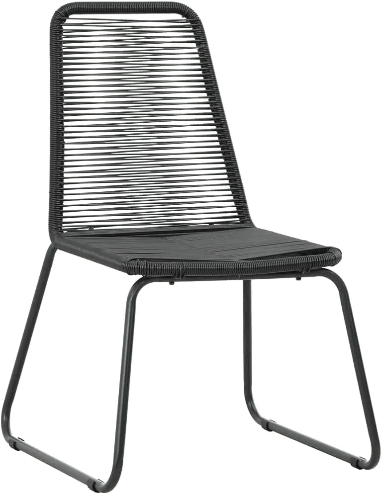 Patio Chairs 2 Pcs Poly Rattan Black Outdoor Dining Chairs with Steel Frame for Garden Patio Furniture Set