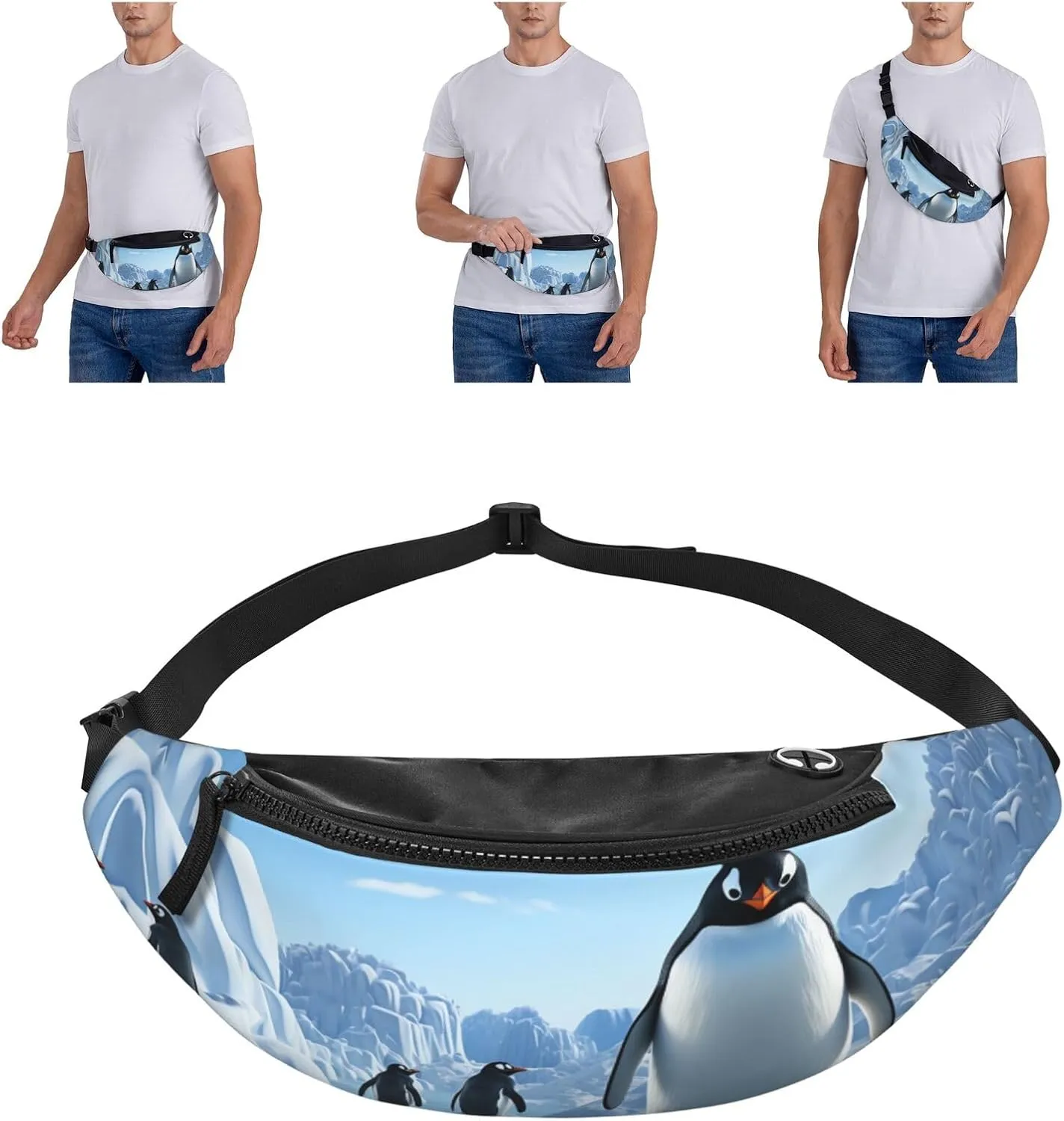 Penguin Antarctica Ice Fanny Pack for Man Women Waist Bag Adjustable Belt Casual Chest Bag Bum Bags for Travel Sports Running Hiking Waist Packs