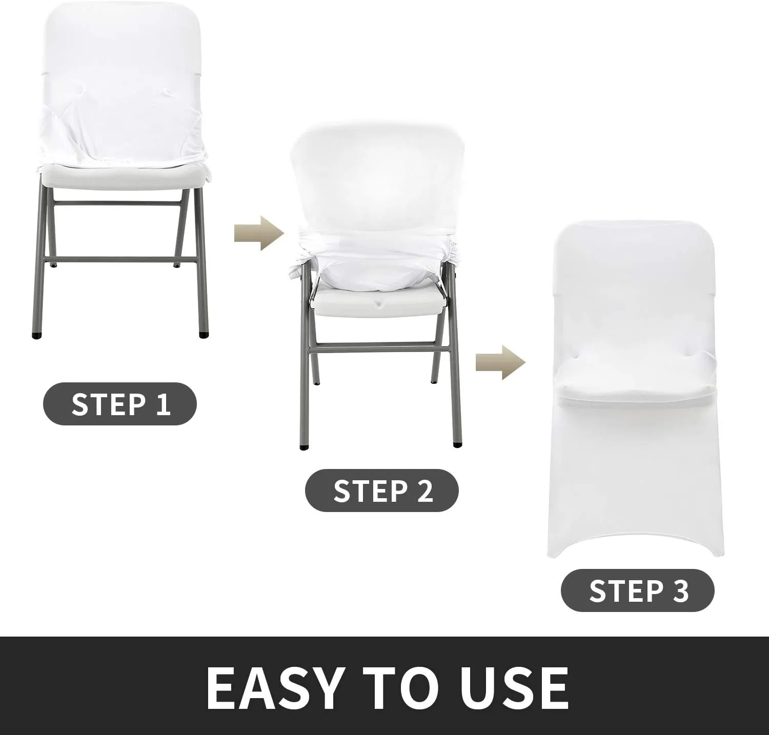 Peomeise Stretch Spandex Folding Chair Cover for Wedding Party Dining Banquet Event (White,12pcs)