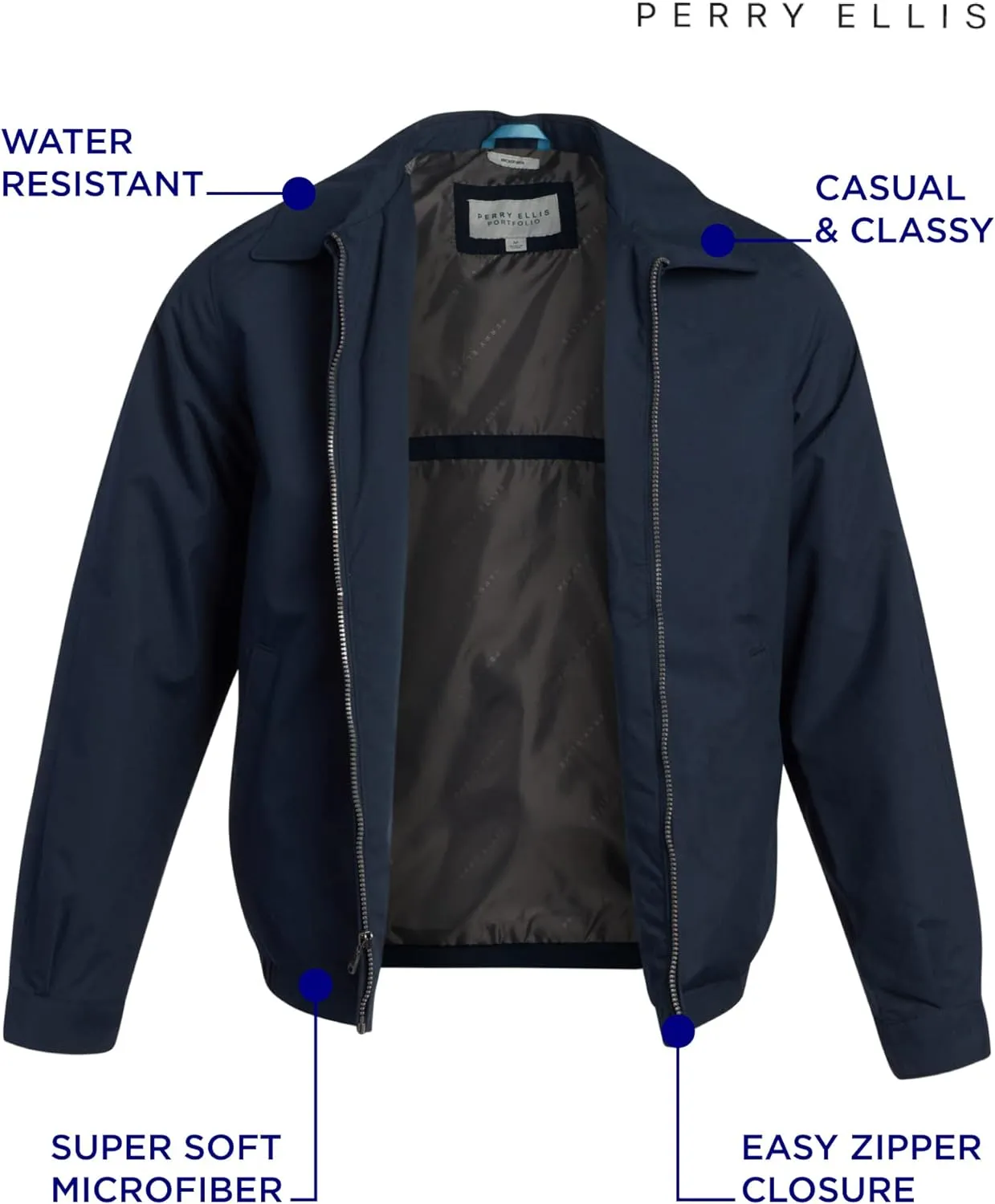 Perry Ellis Golf Jacket – Microfiber Lightweight Jacket Waterproof Full Zip Golf Windbreaker For Men (Sizes S–3XL)