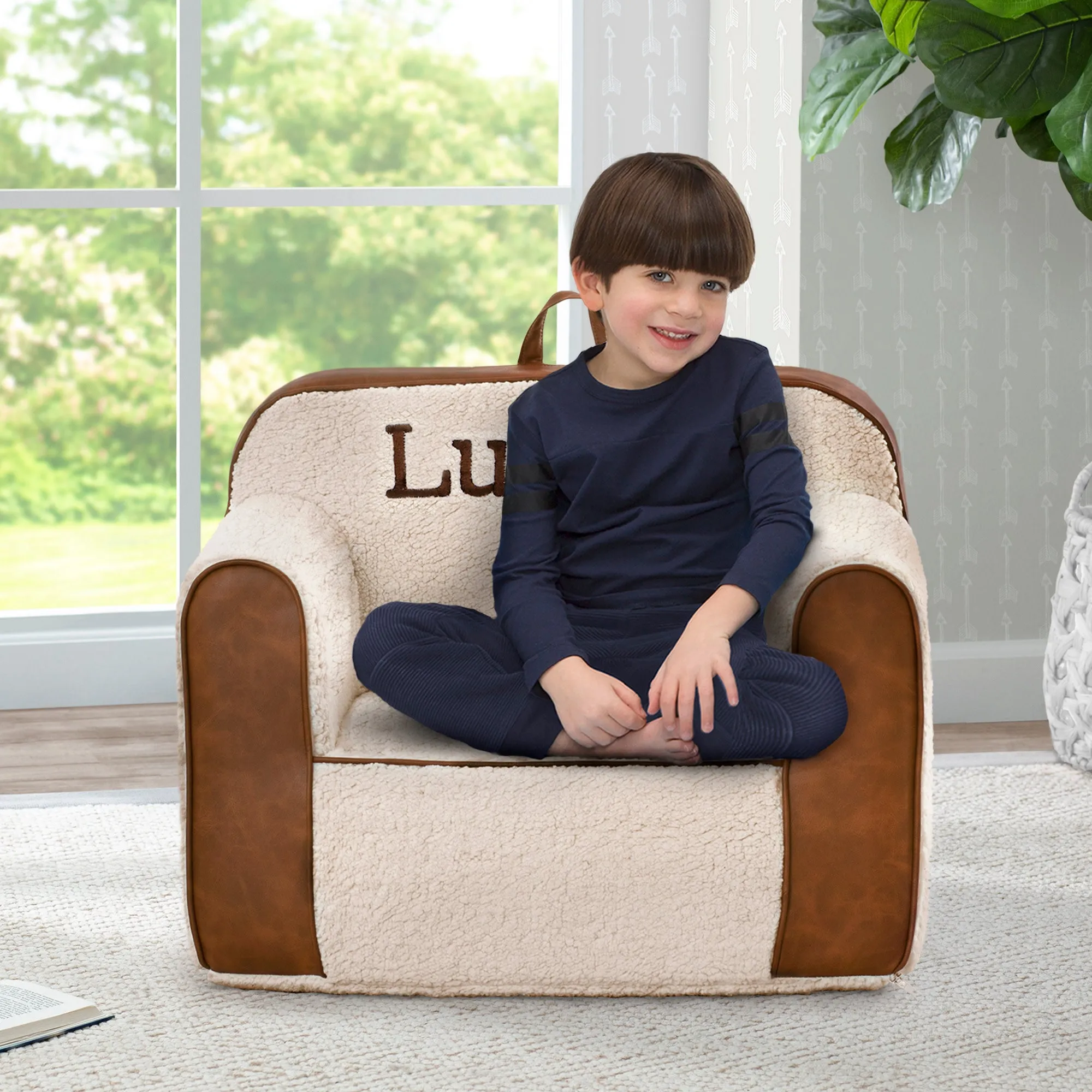 Personalized Cozee Sherpa and Faux Leather Chair for Kids