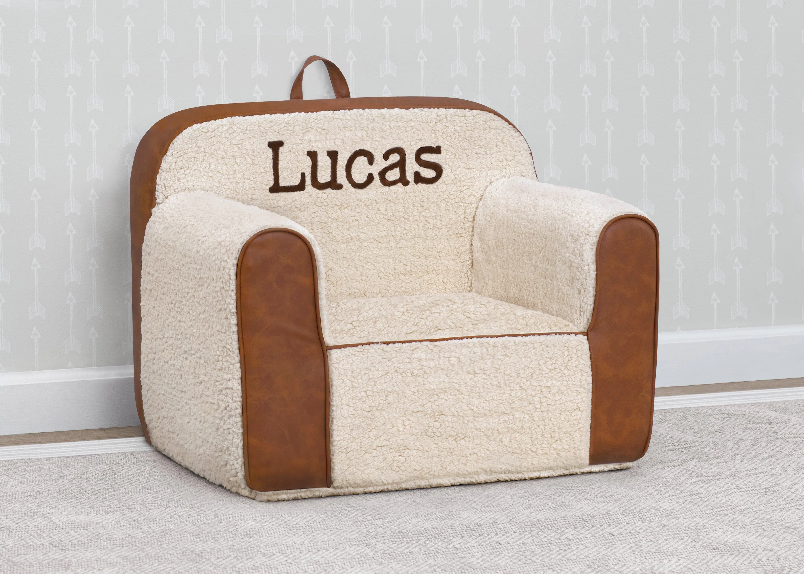 Personalized Cozee Sherpa and Faux Leather Chair for Kids
