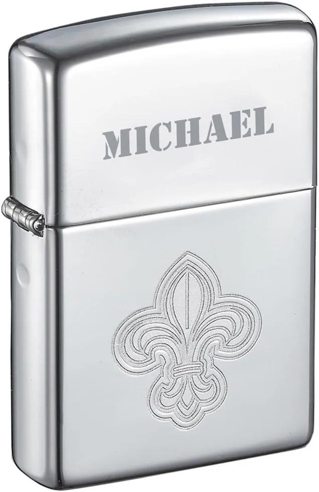 Personalized Zippo Fleur De Lis High Polish Chrome Windproof Lighter with Free Engraving