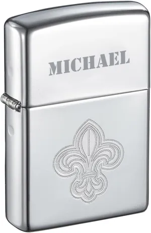 Personalized Zippo Fleur De Lis High Polish Chrome Windproof Lighter with Free Engraving