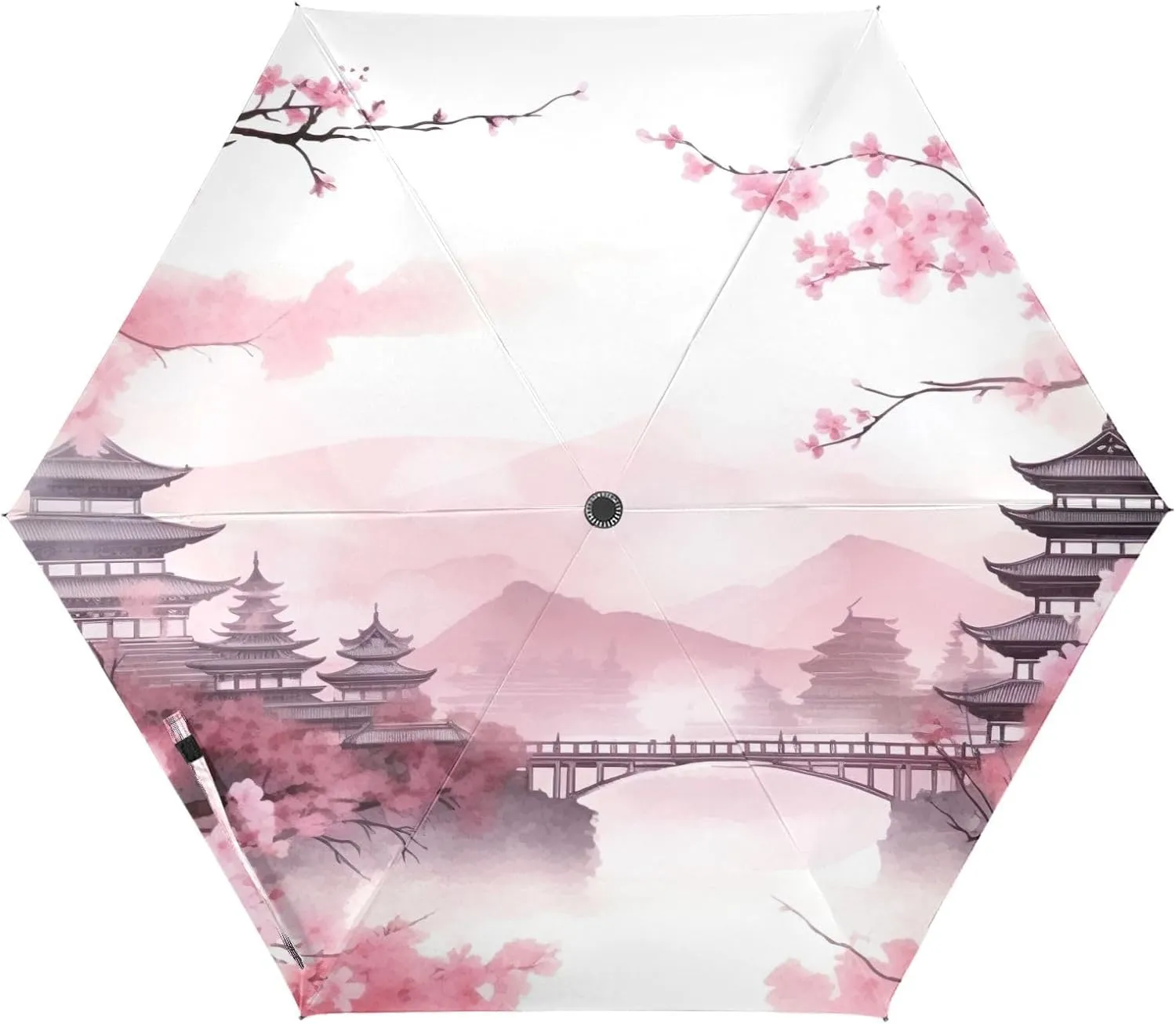 Pink Blossom Sakura Bloom Windproof Umbrella Auto Open Folding Umbrella, 6 Ribs Reverse Umbrella for Travel Golf Rain