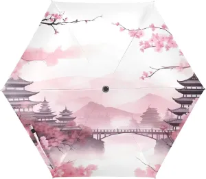 Pink Blossom Sakura Bloom Windproof Umbrella Auto Open Folding Umbrella, 6 Ribs Reverse Umbrella for Travel Golf Rain