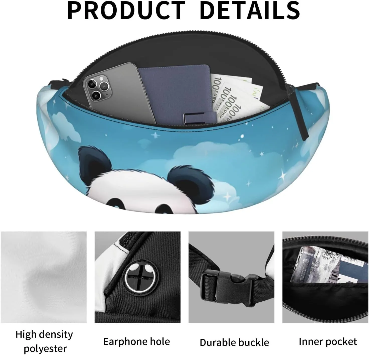 Pink Panda Fanny Pack for Man Women Waist Bag Adjustable Belt Casual Chest Bag Bum Bags for Travel Sports Running Hiking Waist Packs