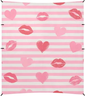 Pink White Stripes Heart Lip Love Beach Canopy UPF50  Lightweight Large Sun Shelter with Sturdy Poles, Sandbags and Shovel for Camping, Picnics, Backyard & Fishing