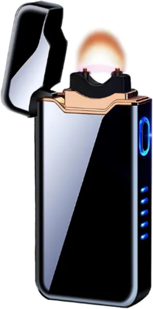 Plasma Rechargeable Electric Lighter with LED Battery Indicator Strong Flame, USB Convenient Charging, Windproof Lighter Outdoor（B-Black