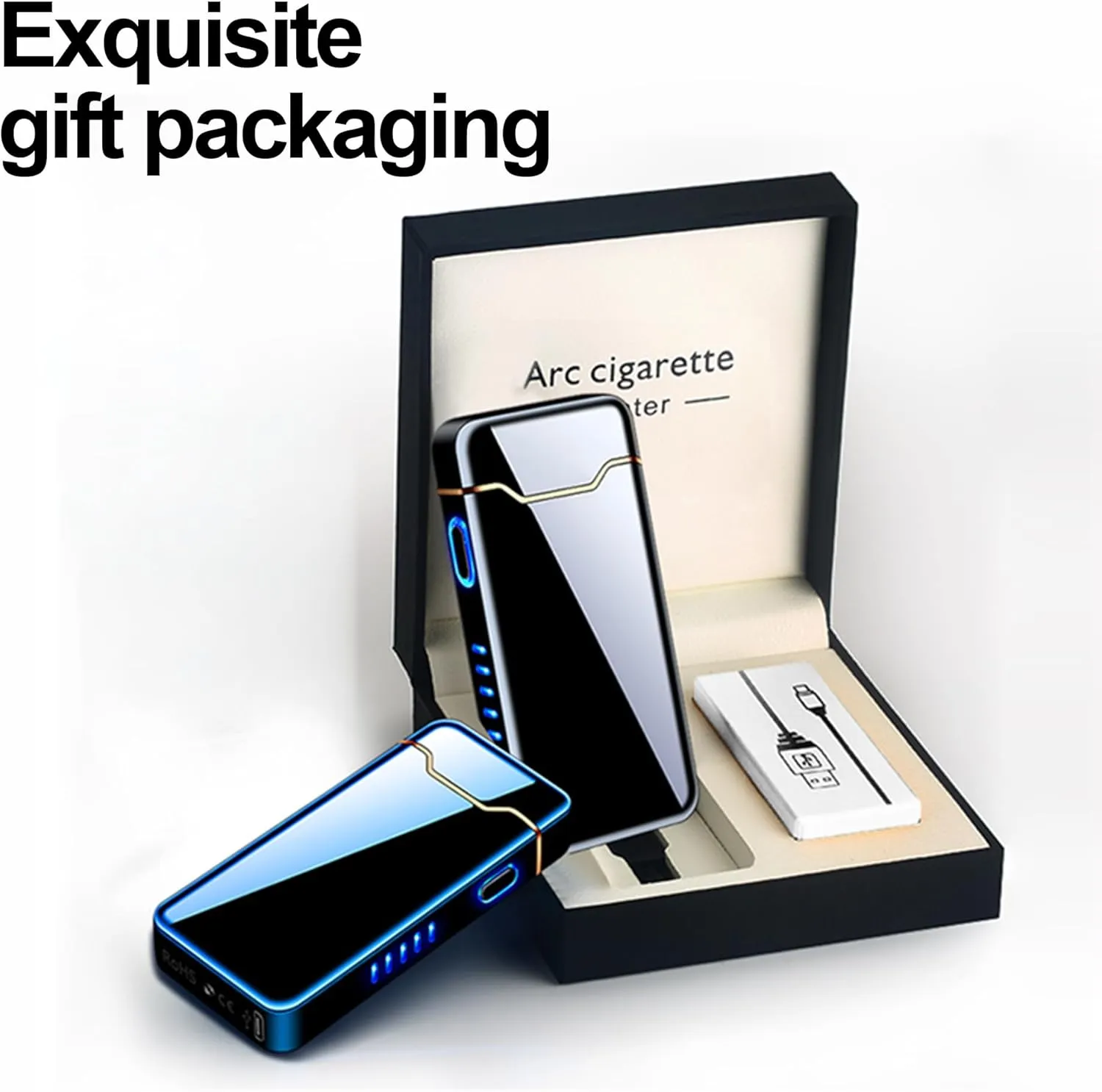 Plasma Rechargeable Electric Lighter with LED Battery Indicator Strong Flame, USB Convenient Charging, Windproof Lighter Outdoor（B-Black