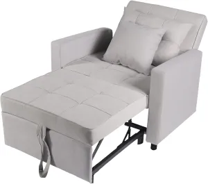 Polar Aurora Sofa Bed Chair 3-in-1 Convertible Chair Bed, Lounger Sleeper Chair, Single Recliner for Small Space with Adjustable Backrest (Light Grey)
